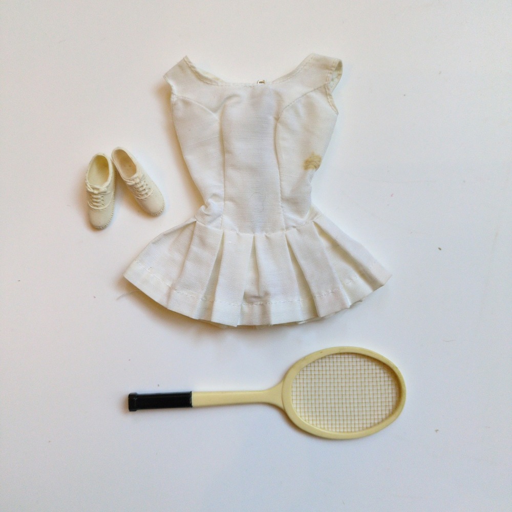 Vtg 60s Barbie Tennis Anyone #941 Outfit Dress‎ Shoes Racket White 1962-1963